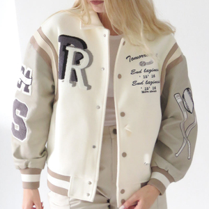 Chaqueta universitaria de béisbol personalizada para hombre, chaqueta de invierno Letterman 100% de chenilla de lana bordada, Mangas de cuero genuino - Product Image 3