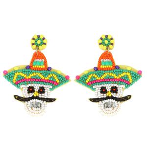Hermosos pendientes de diseñador para mujeres y niñas con 100% cuentas de vidrio y patrones bordados a mano en multicolor vibrante - Product Image 2