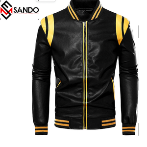 Chaqueta universitaria de color sólido con cremallera para hombre de alta calidad personalizada chaqueta de cuero original de lona informal de invierno con cuello levantado - Product Image 5