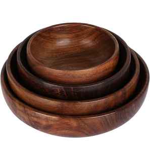 ชามเสิร์ฟทำจากไม้ทรงกลมสำหรับสลัดผลไม้และของตกแต่งบ้านชามผลไม้ทำจากไม้พร้อมช้อนเป็นมิตรกับสิ่งแวดล้อม - Product Image 1