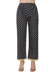 Ensemble Anarkali Kurta à imprimé floral bleu marine pour femmes Palazzo à manches 3/4 en coton pour les fêtes d'été et d'hiver - Product Image 2