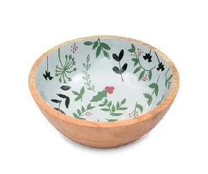 Bol décoratif en bois de manguier poli, imprimé floral noir et blanc, pot pour pot-pourri, bol à fruits pour mariage, style classique - Product Image 1