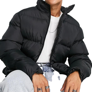 Chaqueta acolchada con soporte de invierno de estilo callejero para hombre, cremallera, lona lisa, producto OEM, diseño lavado, logotipo frontal, patrón de otoño - Product Image 1