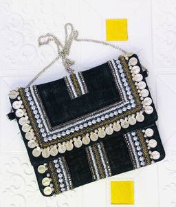 Bolso de Mano Exclusivo de Diseñador, Estilo Banjara Boho, Hecho a Mano, Ecológico, de Lona, con Correa de Cadena con Cuentas, Cierre de Solapa, para Mujer - Product Image 3