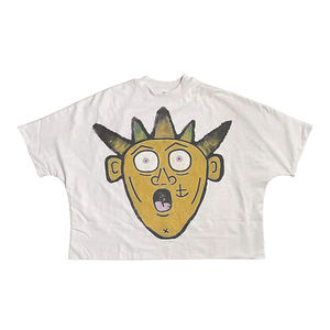 Camiseta Corta Blanca con Estampado Gráfico 100% Algodón para Hombre, Estilo Oversize, Hombros Caídos, Lavado Ácido, Servicio OEM - Product Image 1