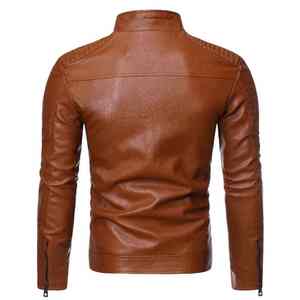 Chaqueta de Cuero para Hombre, Nueva Colección Primavera-Otoño 2025, Estilo Delgado, Cuello Alto, Chaqueta de Cuero PU a Rayas, Chaqueta de Motociclista - Product Image 5