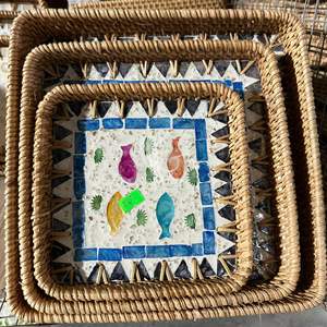 ชุดถาดหวายสำหรับเสิร์ฟไข่มุก3ชิ้นถาดเก็บของของตกแต่งบ้านดีไซน์หรูหราจาก vietimecraft. - Product Image 1