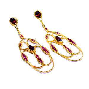 Pendientes colgantes clásicos de Plata de Ley 925 para mujer, Pendientes colgantes de piedras preciosas granate chapados en oro para ropa de fiesta y regalos - Product Image 1