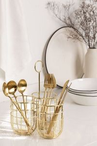 Estante de almacenamiento antideslizante de mesa decorativa para cocina casera, cesta de utensilios de Metal personalizada de calidad, chapado en oro rosa - Product Image 4