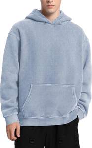 Sudaderas con capucha para hombre, sudadera unisex de gran tamaño con lavado ácido, sudadera de algodón azul polvoriento de lana pesada, ropa de calle para hombre y mujer - Product Image 2