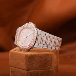 Luxury High Quality Iced Diamond Glass <b>Watch</b> Men Full Pave Hip Hop Bling Rose Gold Stainless Steel Auto Movement Rapper Style - Product Image 3