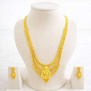 Gold Plated Traditional Floral Necklace Set with <b>Matching</b> Earrings | Indian Bridal Imitation Jewelry Wholesale Model 23253 - Product Image 3