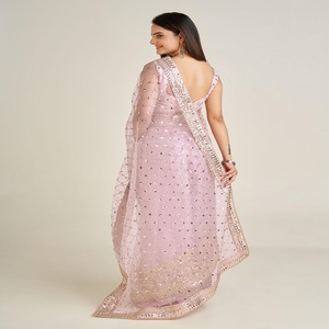 Dernier concepteur Georgette Net Sequences Work Faux Fur Saree de haute qualité Women's Party Festival avec impression en relief FabZone - Product Image 2