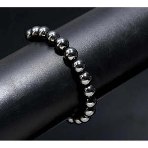 8 mm Smooth Round Hematite Bead 7 Inches Grounding Crystal <b>Bracelet</b> in Grey for Crystal Fans and Collectors - Product Image 2