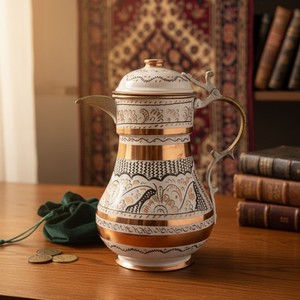 Grande carafe en cuivre avec couvercle émaillé pour les fêtes - Product Image 3