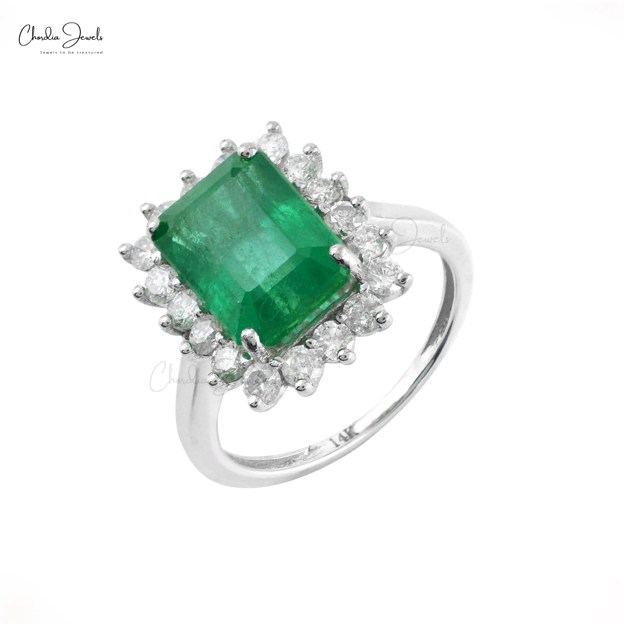 3.53 Karaat Zambiaanse Smaragd En Diamant Verlovingsring 14K Wit Goud Edelsteen Ring Fijne Sieraden Groothandel Uit India