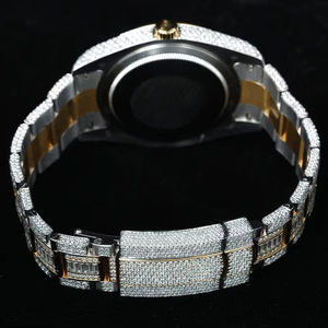 Montre mécanique Hip Hop de luxe ton or Moissanite diamant bande personnalisable de haute qualité en acier inoxydable résistant à l'eau analogique - Product Image 4