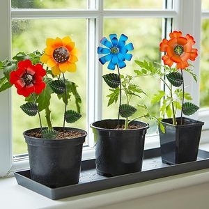 Décoration de piquets de jardin de fleurs, marguerite colorée de tournesols en métal d'extérieur secouant l'art de cour de tête, bâton de fleur en métal antirouille - Product Image 3