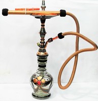 Chicha Farida Megahid de Luxe Égyptienne, en Laiton Massif Gravé à la Main, Type Courbé, Ensemble Complet Laqué, Taille Moyenne 65cm