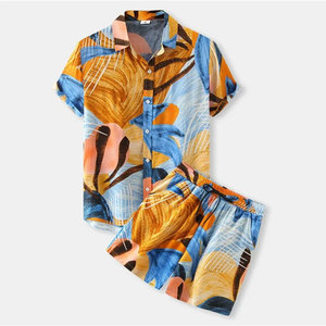 Ensembles de plage décontractés pour hommes Design personnalisable Maillots de bain 100% coton respirants et chemises de plage tricotées imprimées pour couples - Product Image 1