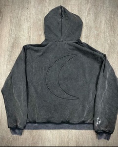 Sweat à capuche pour homme 100% coton prélavé Vintage à l'acide Pull zippé lourd Y2K avec fermeture éclair Logo personnalisé Streetwear Impression 3D - Product Image 3