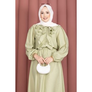 Ensemble deux pièces en tissu crêpe vert olive, taille XXS/XS, jupe à volants, tenue pour les saisons printemps/été - Product Image 2