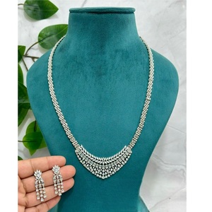 Beautiful Look Superb Quality Stylish CZ <b>Silver</b> Tone <b>Long</b> Necklace Set With <b>Earrings</b> for Wedding Engagement Party Wear For Women - Product Image 1