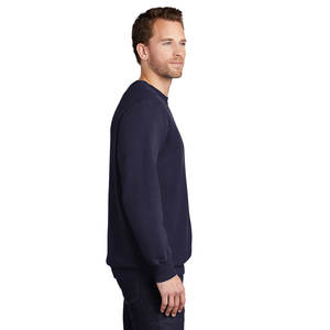 Pull en coton uni à col rond surdimensionné bleu marine avec logo imprimé Hommes Pull uni à col rond brodé - Product Image 3