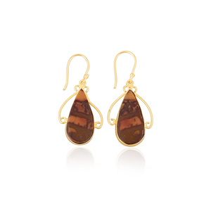 Boucles d'oreilles plaquées or jaune très vendues, boucles d'oreilles en jaspe Malinga, boucles d'oreilles tendance bohème, boucles d'oreilles statement, fabricant en gros - Product Image 1