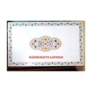Beautiful <b>Square</b> Shape <b>White</b> Marble Decorative Semi Precious Stone Inlay Dining Table Top for Wholesale Rectangular Shape Table - Product Image 1