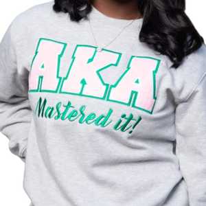 <b>Grey</b> XAKA Mastered It Sweatshirt Unisex Casual <b>Fleece</b> Pullover with Pink and Green Lettering, Comfortable & Everyday Greek Wears - Product Image 3