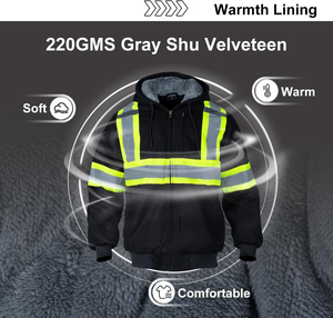 High Visibility Safety <b>Jacket</b> Hooded Winter Workwear Reflective Striped <b>Zip</b> <b>Up</b> <b>Jacket</b> Custom Logo Industrial Use - Product Image 6