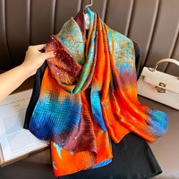 Syal sutra murbei panjang tipis syal merek besar perlindungan matahari angin sejuk wanita syal sutra panjang syal Satin panjang