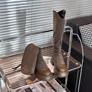 מחיר הסיטונאי עגול העליון זמש מגפיים לנשים עבה הבלעדית נגד החלקה מגפיים המערבית נעלי קאובוי לנשים - Product Image 3