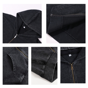 Venta al por mayor a granel 400 Gsm algodón Vintage lavado con ácido Stonewashed sudaderas con cremallera de gran tamaño sudaderas para hombres para invierno DDP envío - Product Image 5