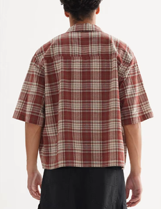 High Quality Custom Casual Flannel T-<b>shirt</b> Boxy Cropped Short Sleeve <b>Plaid</b> <b>Shirt</b> Streetwear Fashion <b>Shirt</b> for Men 2025 - Product Image 5