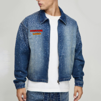 Veste en jean ample de haute qualité, entièrement ornée de strass, logo vintage sur le devant, personnalisable, décontractée, imperméable, respirante, doublée de laine