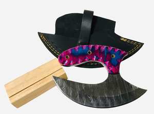 Couteau Ulu artisanal Edge Master Manufacture, lame en acier Damas torsadé de 3 mm d'épaisseur, manche en bois multi-épaisseurs, étui en cuir, 6 pouces - Product Image 6