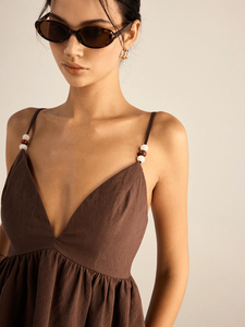 Conjunto de 2 Piezas de Algodón 100% Indio, Top Corto con Peplum y Pantalones, Cómodo, Elegante, para Uso Diario, Verano, Estilo Vintage, Plisado, Lavado, Color Sólido - Product Image 4