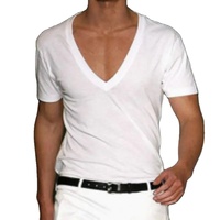 T-shirt basique blanc pour homme, col en V profond, coupe ajustée, tricot modal, manches courtes, décontracté, course à pied, séchage rapide