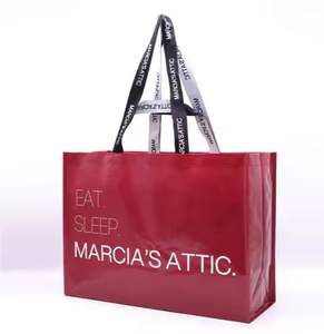 Grand fourre-tout d'épicerie personnalisé sac tissé PP laminé recyclable réutilisable imprimé avec un design personnalisé - Product Image 5