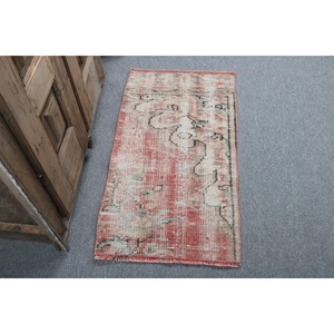 Vintage Turkish Rug 1.6x3 ft (50x90 cm), <b>Red</b> <b>Wool</b> Rug - Product Image 1