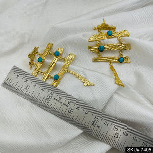 <b>Gold</b> Plated Drop and <b>Dangle</b> Turquoise Gemstone Texture Stylish <b>Earring</b> Hoop <b>Earring</b> Manufacturer Brass Fashion <b>Earring</b> - Product Image 4