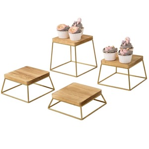 Minimalist Different Size Wooden Metal Base Cake <b>Stand</b> for Displaying Cakes and Pastries Modern Farmhouse Rustic Kitchen Setting - Product Image 4