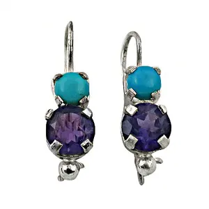 Boucles d'oreilles pendantes en argent 925 avec turquoise et améthyste pour femmes - Product Image 2