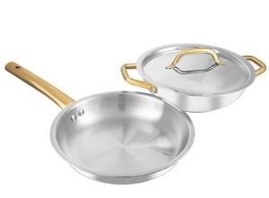 Juego de Utensilios de Cocina Clásicos de Hierro Plateado y Oro Rosa, Fondo de Cobre, Ecológico, Apto para Lavavajillas, Asa Remachada, Sartén, Cacerola - Product Image 3