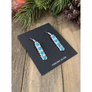Navajo Handmade Kingman Turquoise & Sterling <b>Silver</b> Drop <b>Earrings</b> for Gift Occasions - Product Image 3