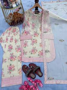 Designer élégant pour femmes en mousseline de soie pure Georgette haut travail lourd Farshi Palazzo Dupatta ensemble élégant traditionnel ethnique fête porter - Product Image 3