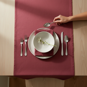 %100 Elegant Modern Woven Burgundy Color Belerus Linen <b>Tablecloth</b> 140180 cm Natural Color Premium Quality for Home & Hotels - Product Image 2