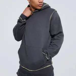 Custom French Terry No String Contrast Stitch Plain Essentials Pullover Sweatshirt Blank Hoodies